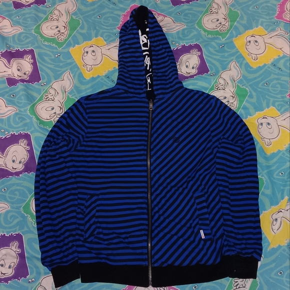 Y2K Element Reversible Graffiti Striped Hoodie Vintage Hooded Sweatshirt - Picture 3 of 12